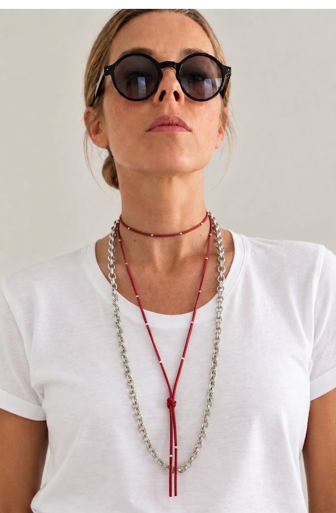 cordon rojo collar plata ok Pack Rock SANUKE con cordón rojo y cadena ESTILO plata